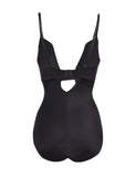 Flatten Tummy Black Bodysuit Elastic Shapewear Front U Style