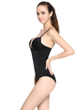 Flatten Tummy Black Bodysuit Elastic Shapewear Front U Style