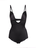 Flatten Tummy Black Bodysuit Elastic Shapewear Front U Style
